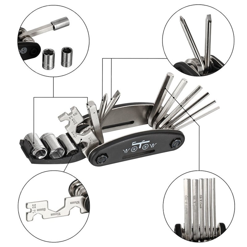WOTOW Bike Repair Tool Kit - 16 in 1 Bicycle Multitool Portable Mountain Bike Tool Cycling Maintenance, Bike Hex Key Wrench & Bike Tube Patch Kit & Tire Lever & Hard Carrying Case (16 in 1) - Image 3